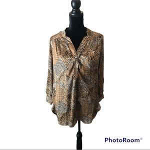 Audrey Ann, Brown/Cream/ Tan Blouse Size S
